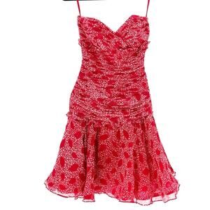 Vintage Victor Costs silk dress size S/XS strapless ruched bodice flared skirt